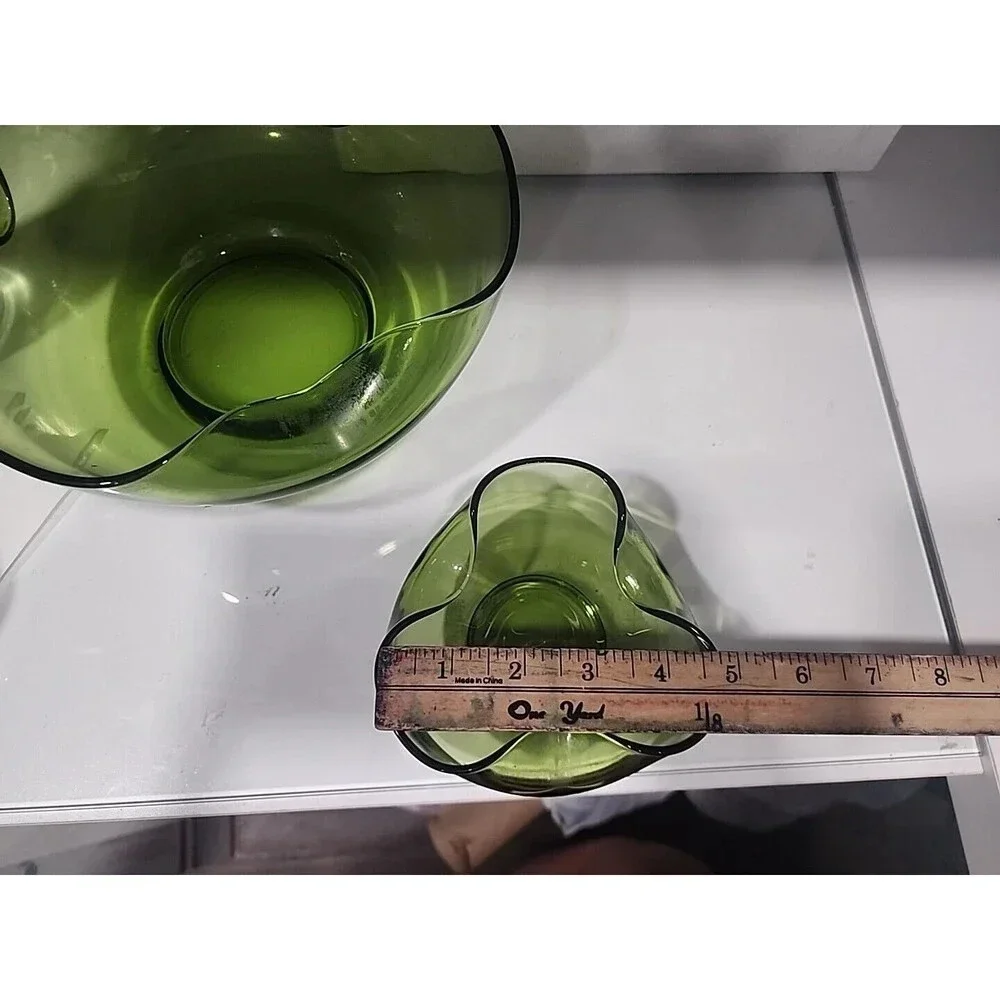 Vintage Anchor Hocking Forest Green  Glass Accent Modern Chip and Dip Set